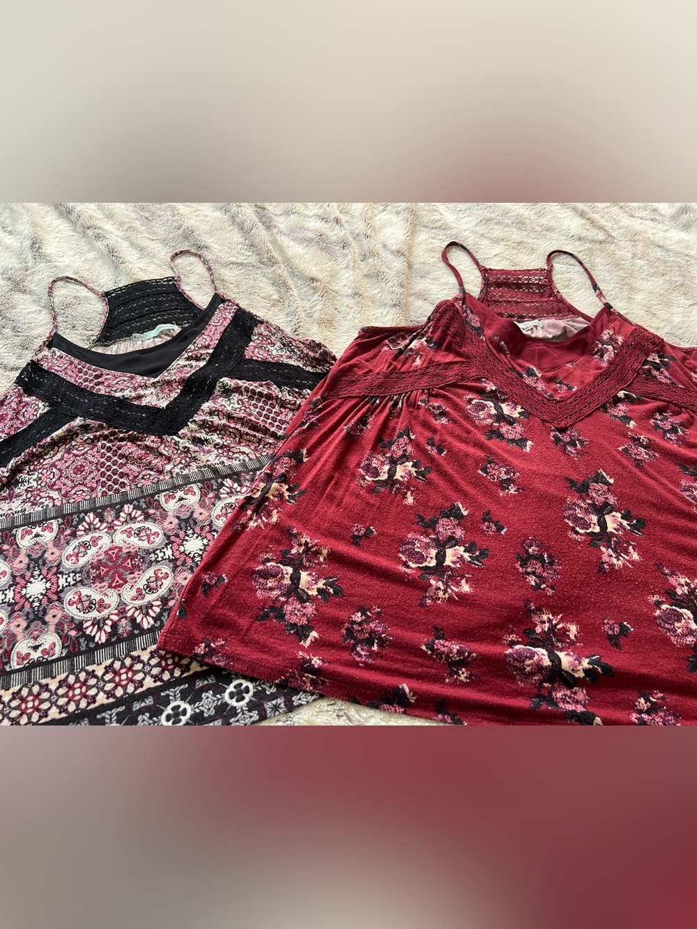 Maurices Floral Lace-Trim tanks tops Camisole - Burgundy Floral set of two XXL